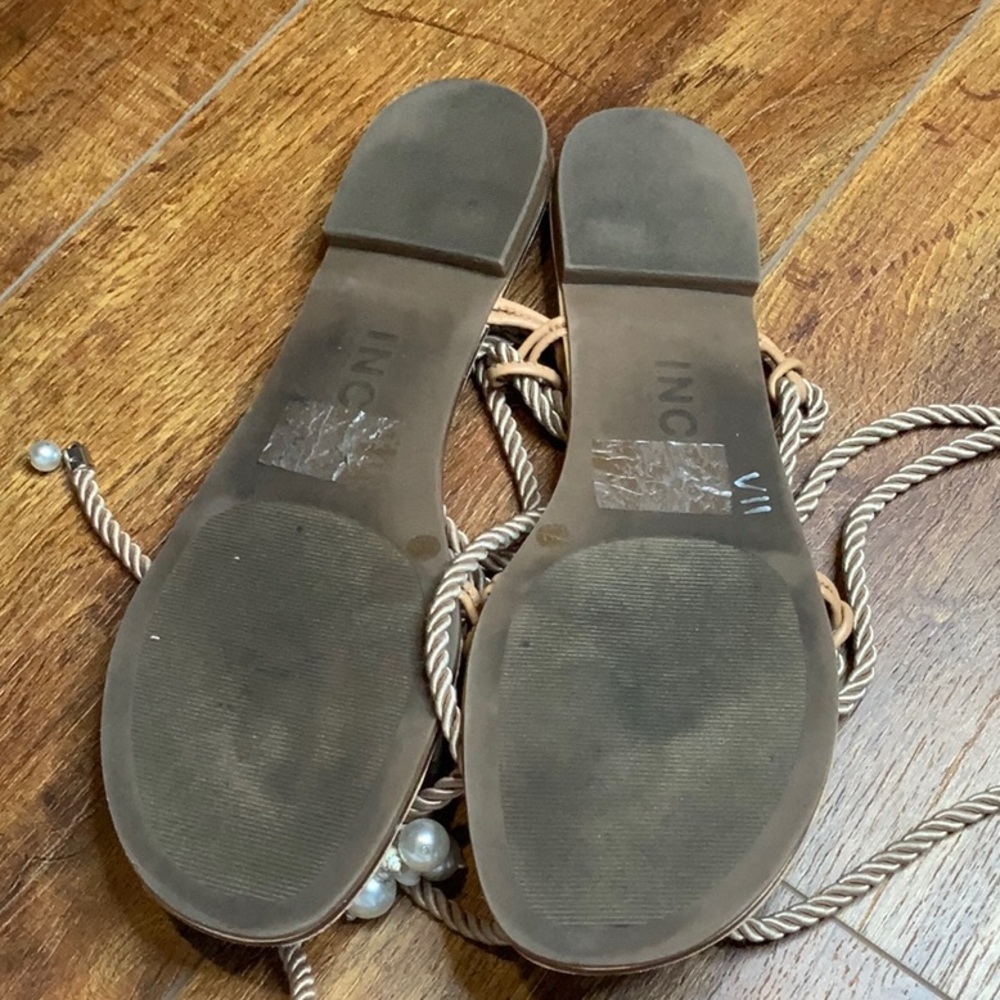 INC International Concepts Women's Beige Sandals with Pearl Accents - Picture 5 of 6